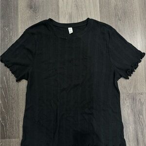 BP Black Ruffled Ribbed Short Sleeve Tee